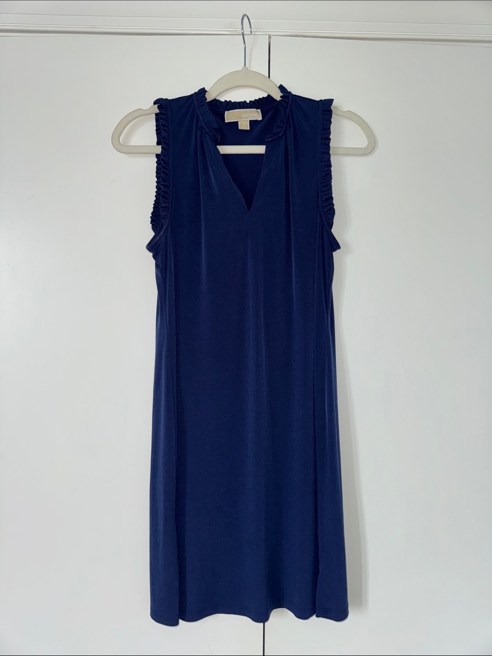 Michael Kors Navy Ruffle-Neck Shift Dress